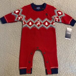 New IZOD Baby Boys Red Holiday Sweater Coverall - 3/6 Months NWT